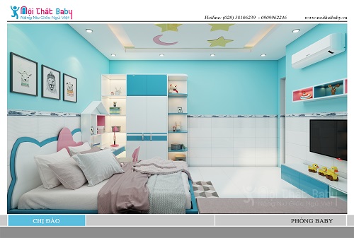 Thiết kế phòng ngủ bé gái đẹp với màu xanh nhẹ nhàng